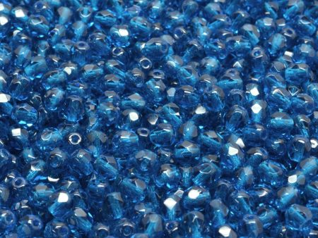 4mm Czech Fire Polish Round Bead, Capri Blue, 50 pieces For Sale