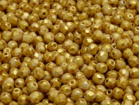 4mm Czech Fire Polish Round Bead, Opaque Beige Spotted, 50 pieces For Sale