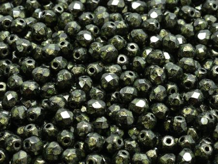 4mm Czech Fire Polish Round Bead, Jet Green Patina, 50 pieces For Discount