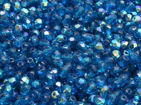 4mm Czech Fire Polish Round Bead, Capri Blue AB, 50 pieces Hot on Sale