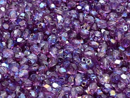 4mm Czech Fire Polish Round Bead, Crystal AB Amethyst, 50 pieces For Discount