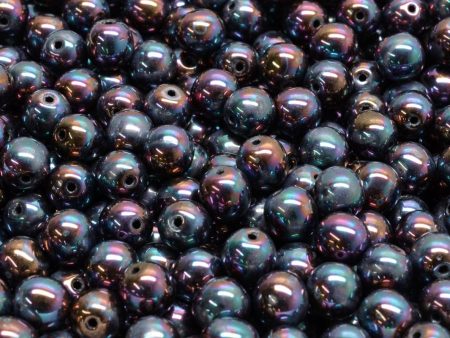 6mm Czech Round Druk Bead, Jet Nebula, 50 pieces Online Sale