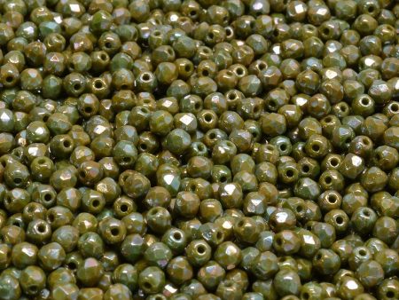 3mm Czech Fire Polish Round Bead, Opaque Olive Nebula, 50 pieces Online Hot Sale