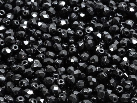 4mm Czech Fire Polish Round Bead, Jet, 50 pieces Online Sale