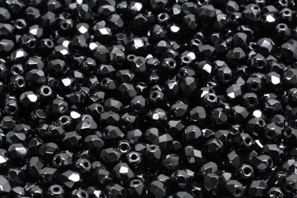 4mm Czech Fire Polish Round Bead, Jet, 50 pieces Online Sale