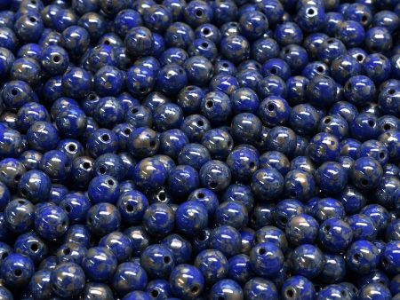 4mm Czech Round Druk Bead, Opaque Blue Picasso, 50 pieces Sale