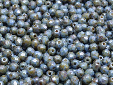 4mm Czech Fire Polish Round Bead, Opaque Blue Spotted, 50 pieces For Discount