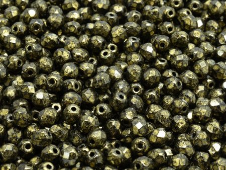 4mm Czech Fire Polish Round Bead, Jet Gold Patina, 50 pieces Online Hot Sale