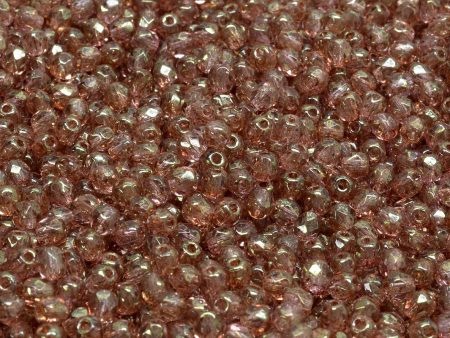 3mm Czech Fire Polish Round Bead, Transparent Topaz Pink Luster, 50 pieces Fashion