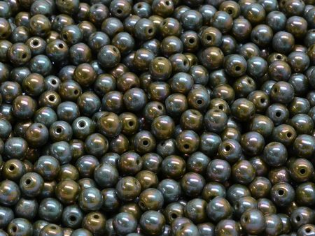 4mm Czech Round Druk Bead, Opaque Olive Nebula, 50 pieces For Sale