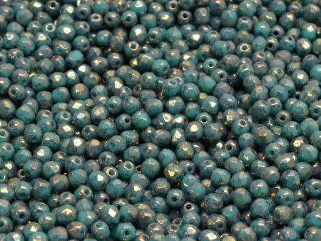 3mm Czech Fire Polish Round Bead, Opaque Green Turquoise Bronze, 50 pieces Hot on Sale