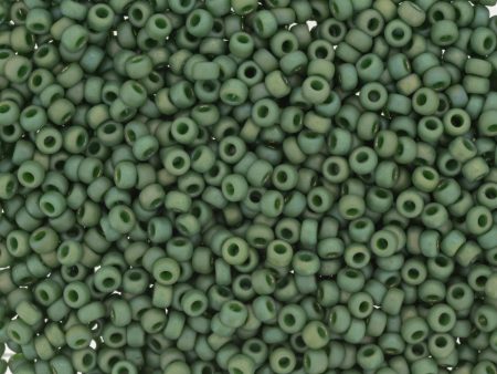 Miyuki 11 Round Seed Bead, 11-4700, Matte Opaque Glazed Basil Green AB Fashion