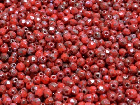 3mm Czech Fire Polish Round Bead, Light Coral Picasso, 50 pieces Cheap