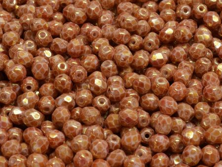 4mm Czech Fire Polish Round Bead, White Terracotta Orange, 50 pieces Online Hot Sale