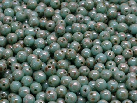 4mm Czech Round Druk Bead, Opaque Green Turquoise Picasso, 50 pieces Online now