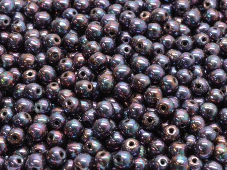 4mm Czech Round Druk Bead, Jet Iris, 50 pieces Online Sale