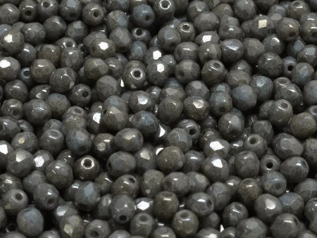 4mm Czech Fire Polish Round Bead, White Grey Luster, 50 pieces Online Hot Sale