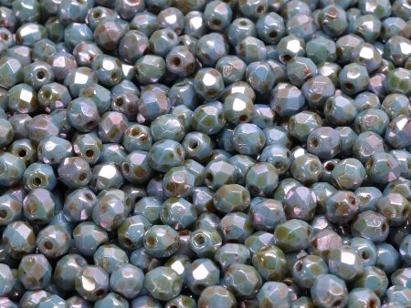 4mm Czech Fire Polish Round Bead, Opaque Lazure Blue, 50 pieces Fashion