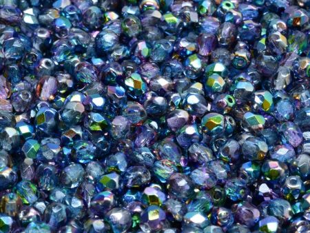 4mm Czech Fire Polish Round Bead, Crystal Magic Blue Pink, 50 pieces Online Hot Sale