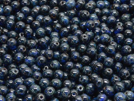 4mm Czech Round Druk Bead, Sapphire Travertin, 50 pieces Hot on Sale