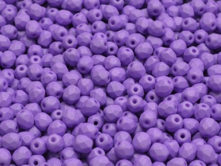 4mm Czech Fire Polish Round Bead, Opaque Light Violet Silk Matte, 50 pieces on Sale