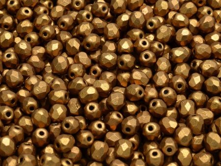 4mm Czech Fire Polish Round Bead, Matte Metallic Goldenrod, 50 pieces Discount