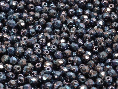 4mm Czech Fire Polish Round Bead, Jet Nebula, 50 pieces Sale