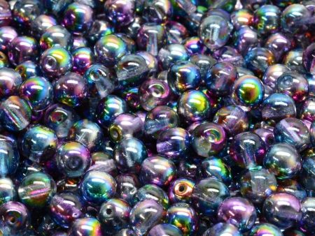 6mm Czech Round Druk Bead, Crystal Magic Blue Pink, 50 pieces For Discount