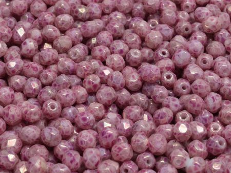 4mm Czech Fire Polish Round Bead, White Terracotta Lila, 50 pieces Hot on Sale