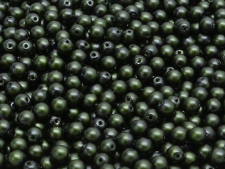 4mm Czech Round Druk Bead, Matte Hunter Green Pearl, 50 pieces Supply