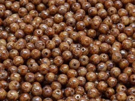 4mm Czech Round Druk Bead, Opaque Beige Picasso, 50 pieces For Cheap