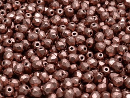 4mm Czech Fire Polish Round Bead, Copper Gold Matte, 50 pieces Supply