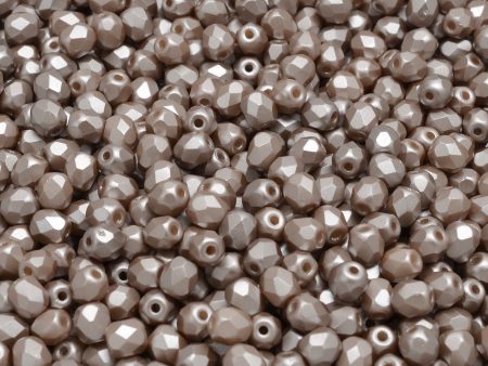 4mm Czech Fire Polish Round Bead, Pastel Light Brown Cocoa, 50 pieces Online Hot Sale