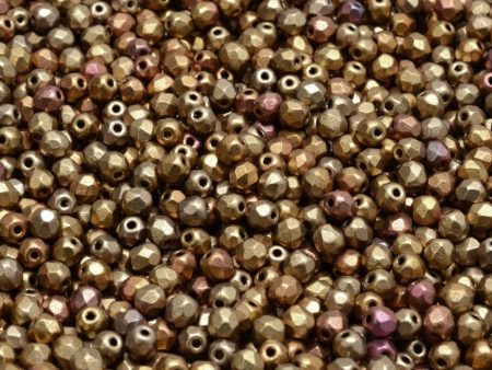 3mm Czech Fire Polish Round Bead, Yellow Gold Metallic Iris, 50 pieces For Sale