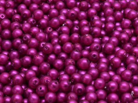 4mm Czech Round Druk Bead, Matte Fuchsia Pearl, 50 pieces Online Hot Sale