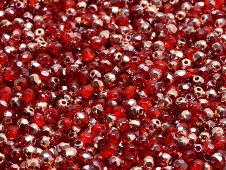 3mm Czech Fire Polish Round Bead, Ruby Capri Gold, 50 pieces Online Sale