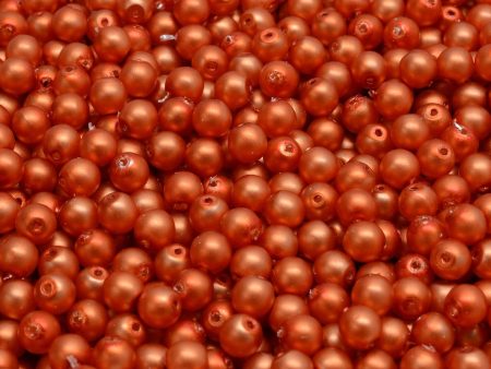 4mm Czech Round Druk Bead, Matte Pumpkin Pearl, 50 pieces Supply