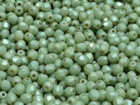 4mm Czech Fire Polish Round Bead, Matte White Light Green Luster, 50 pieces Sale