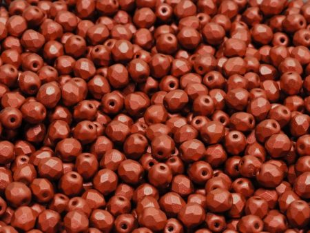 4mm Czech Fire Polish Round Bead, Red Metallic Matte, 50 pieces Fashion