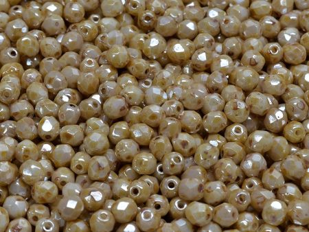 4mm Czech Fire Polish Round Bead, Opaque Lazure White, 50 pieces Online Sale