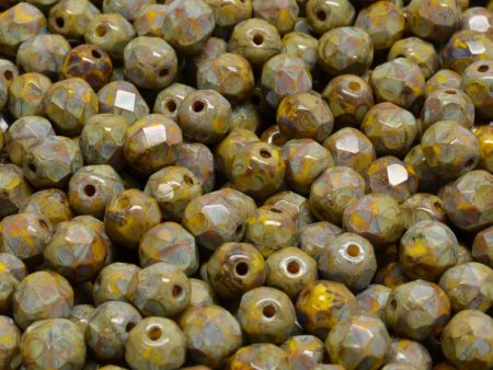 6mm Czech Fire Polish Round Bead, Lemon Travertin, 50 pieces For Cheap