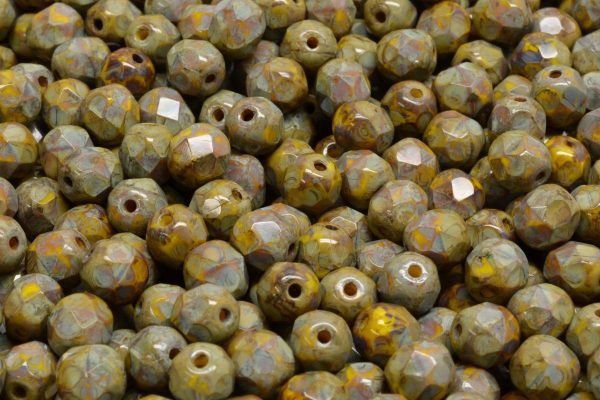 6mm Czech Fire Polish Round Bead, Lemon Travertin, 50 pieces For Cheap