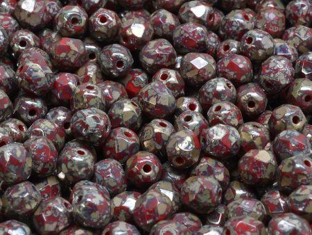 6mm Czech Fire Polish Round Bead, Red Picasso, 50 pieces on Sale