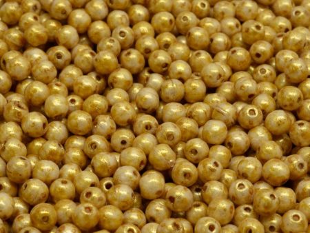 4mm Czech Round Druk Bead, Opaque Beige Spotted, 50 pieces For Sale