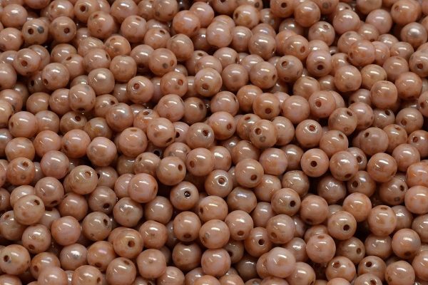 4mm Czech Round Druk Bead, Opaque Light Pink Picasso, 50 pieces For Sale