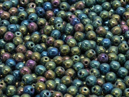 4mm Czech Round Druk Bead, Iris Green, 50 pieces For Sale