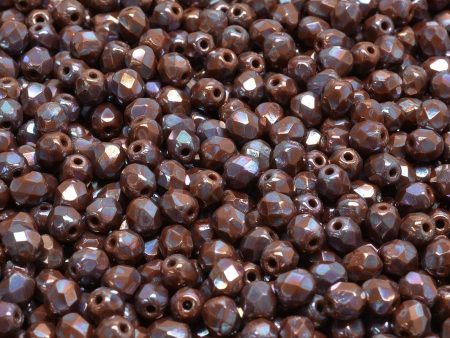 4mm Czech Fire Polish Round Bead, Umber Nebula, 50 pieces Discount