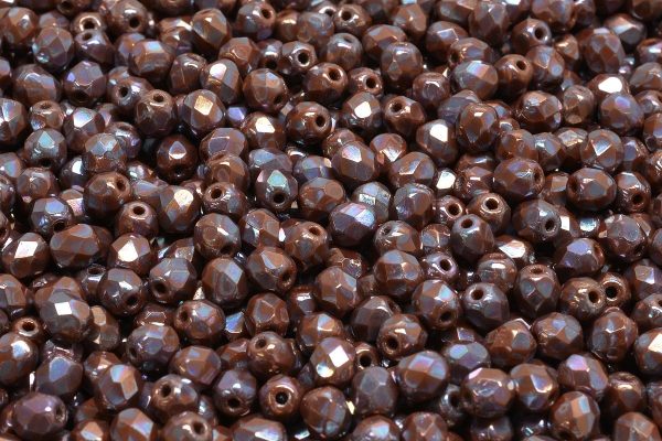 4mm Czech Fire Polish Round Bead, Umber Nebula, 50 pieces Discount