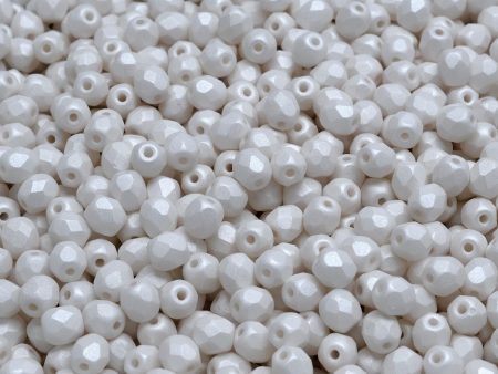 4mm Czech Fire Polish Round Bead, Opaque White Silk Mat, 50 pieces For Sale