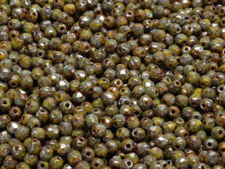 3mm Czech Fire Polish Round Bead, Lemon Picasso, 50 pieces Supply